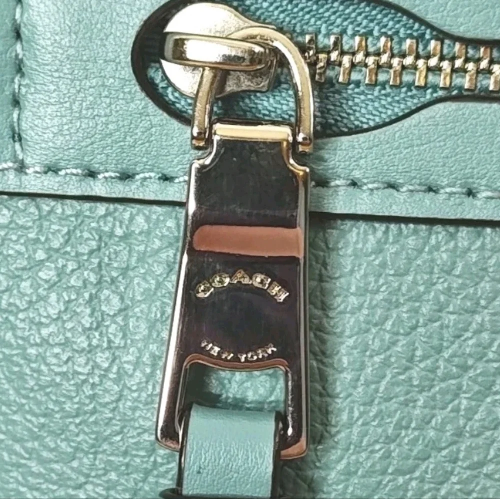 Coach Mae File Pebble Leather Purse Crossbody Denim Pacific Cloud Blue Spring